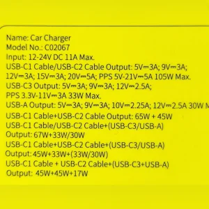 شارژر فندکی 240 وات 2 پورت بیسوس مدل C0206700 240W به همراه کابل USB-C