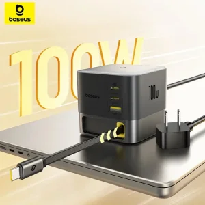 شارژر رومیزی 100 وات 3 پورت بیسوس مدل  100W Super GaN  به همراه کابل  USB-C