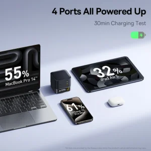 شارژر رومیزی 100 وات 3 پورت بیسوس مدل  100W Super GaN  به همراه کابل  USB-C