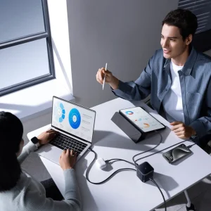 شارژر رومیزی 100 وات 3 پورت بیسوس مدل  100W Super GaN  به همراه کابل  USB-C