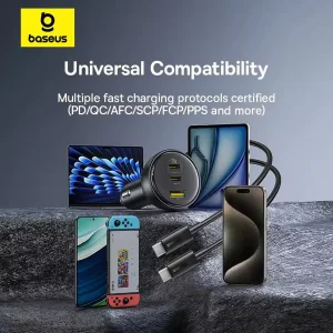 شارژر فندکی 152.5 وات بیسوس مدل BSCC-ZX-CCL به همراه کابل USB-C