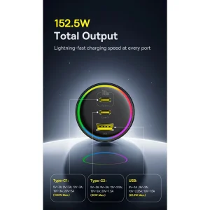 شارژر فندکی 152.5 وات بیسوس مدل BSCC-ZX-CCL به همراه کابل USB-C