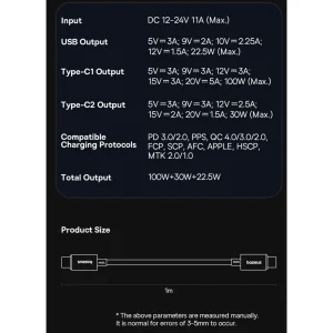 شارژر فندکی 152.5 وات بیسوس مدل BSCC-ZX-CCL به همراه کابل USB-C