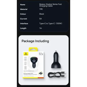 شارژر فندکی 152.5 وات بیسوس مدل BSCC-ZX-CCL به همراه کابل USB-C