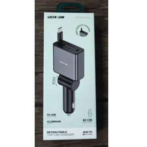 شارژر فندکی 45 وات گرین لاین مدل Retractable GL-CC22 به همراه کابل USB-C