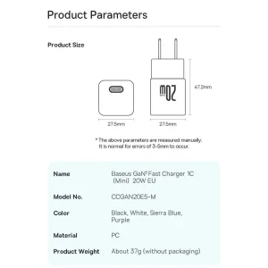 شارژر دیواری 20 وات بیسوس مدل GAN5 mini به همراه کابل تبدیل usb-c