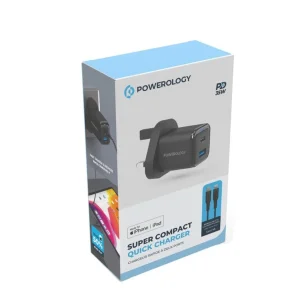 شارژر دیواری 35 وات 2 پورت پاورولوجی مدل PWCUQC021 به همراه کابل لایتنینگ