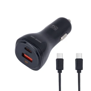 شارژر فندکی 30 وات 2 پورت گرین لاین مدل GNRCC50WBK به همراه کابل USB-C به USB-C به طول 1 متر