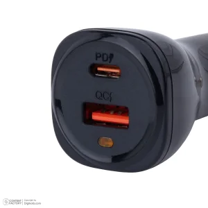 شارژر فندکی 30 وات 2 پورت گرین لاین مدل GNRCC50WBK به همراه کابل USB-C به USB-C به طول 1 متر