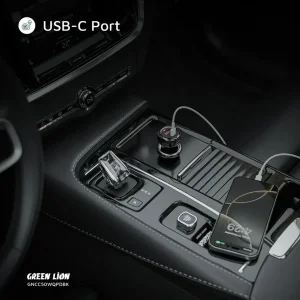 شارژر فندکی 30 وات 2 پورت گرین لاین مدل GNRCC50WBK به همراه کابل USB-C به USB-C به طول 1 متر