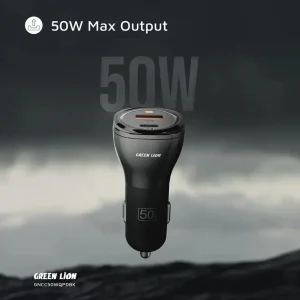 شارژر فندکی 30 وات 2 پورت گرین لاین مدل GNRCC50WBK به همراه کابل USB-C به USB-C به طول 1 متر