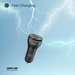 شارژر فندکی 30 وات 2 پورت گرین لاین مدل GNRCC50WBK به همراه کابل USB-C به USB-C به طول 1 متر