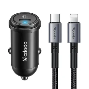 شارژر فندکی 30 وات مک دودو مدل MCA8 به همراه کابل تبدیل USB-C به لایتنینگ