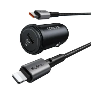 شارژر فندکی 30 وات مک دودو مدل MCA8 به همراه کابل تبدیل USB-C به لایتنینگ