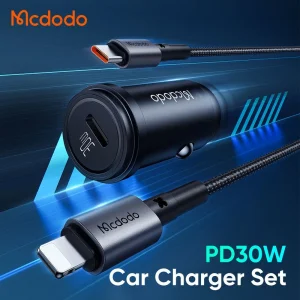 شارژر فندکی 30 وات مک دودو مدل MCA8 به همراه کابل تبدیل USB-C به لایتنینگ