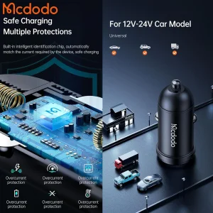 شارژر فندکی 30 وات مک دودو مدل MCA8 به همراه کابل تبدیل USB-C به لایتنینگ