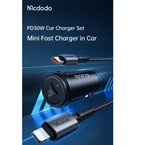 شارژر فندکی 30 وات مک دودو مدل MCA8 به همراه کابل تبدیل USB-C به لایتنینگ
