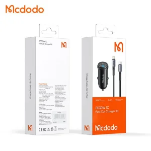 شارژر فندکی 30 وات مک دودو مدل MCA8 به همراه کابل تبدیل USB-C به لایتنینگ