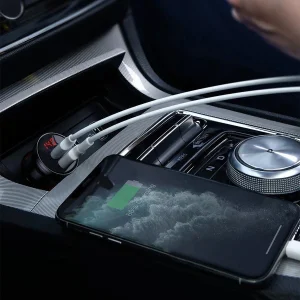 شارژر فندکی  باسئوس مدل Car Charger Suit-24W به همراه کابل تبدیل microUSB/ USB-C / لایتنینگ