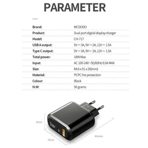 شارژر دیواری مک دودو مدل CH-7171 به همراه کابل تبدیل لایتنینگ