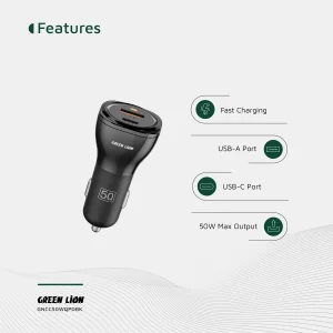 شارژر فندکی ۵۰ وات دو پورت گرین لاین مدل Dual Port Car Charger 50W