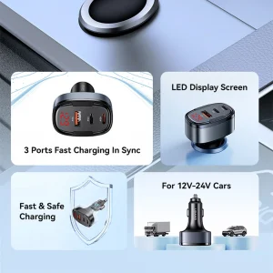 شارژر فندکی 100 وات سه پورت یوسمز مدل CC257