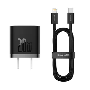 شارژر دیواری 20 وات بیسوس مدل GaN5 به همراه کابل تبدیل لایتنینگ