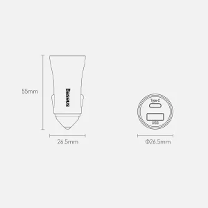 شارژر فندکی باسئوس مدل tzccjd-0g به همراه کابل تبدیل USB-C
