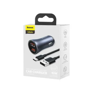 شارژر فندکی باسئوس  مدل TZCCJD-40W به همراه کابل تبدیل USB-C