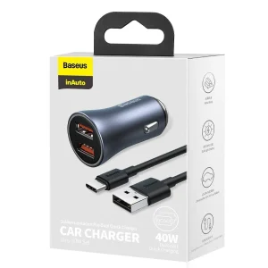 شارژر فندکی باسئوس مدل tzccjd-a0g به همراه کابل تبدیل USB-C