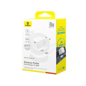 شارژر دیواری 30 وات بیسوس مدل Palm 1C به همراه کابل تبدیل USB-C