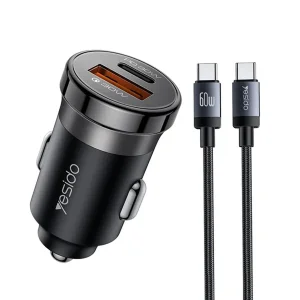 شارژر فندکی 60 وات دو پورت یسیدو مدل Y72 به همراه کابل USB-C