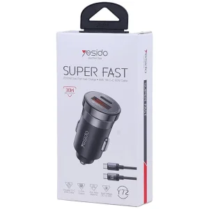 شارژر فندکی 60 وات دو پورت یسیدو مدل Y72 به همراه کابل USB-C