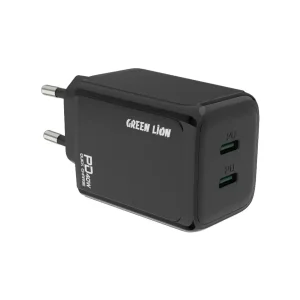 شارژر دیواری 20 وات دو پورت گرین لاین مدل GL-W23B به همراه کابل لایتنینگ