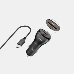 شارژر فندکی 30 وات 2 پورت گرین لاین مدل GNCC50WQPDBK به همراه کابل تبدیل USB-Cبه لایتنینگ