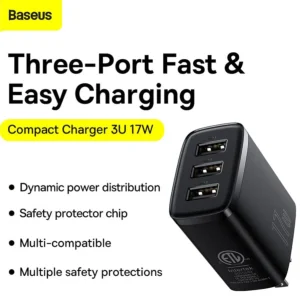 شارژر دیواری 17 وات سه پورت بیسوس مدل Compact 3U 17W CN