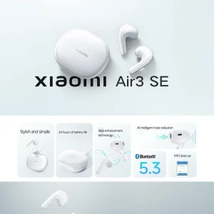 هدفون بلوتوثی شیائومی مدل Air 3 SE با نویز کنسلینگ فعال (ANC)، درگاه شارژ USB Type-C، مقاوم در برابر رطوبت و عرق