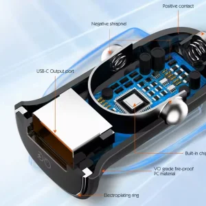 شارژر فندکی 30 وات الدینیو مدل C105 به همراه کابل USB-C