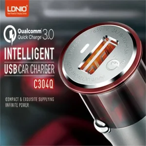 شارژر فندکی الدینیو مدل C304Q به همراه کابل تبدیل USB-C