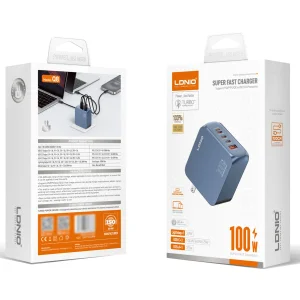 شارژر دیواری 100 وات 5 پورت الدینیو مدل Q8 به همراه کابل USB-C