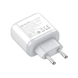 شارژر دیواری 45 وات 2 پورت الدینیو مدل A2526C به همراه کابل تبدیل USB-C به لایتنینگ