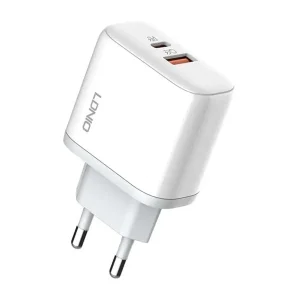 شارژر دیواری 45 وات 2 پورت الدینیو مدل A2526C به همراه کابل تبدیل USB-C به لایتنینگ