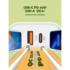 شارژر دیواری 45 وات 2 پورت الدینیو مدل A2526C به همراه کابل تبدیل USB-C به لایتنینگ