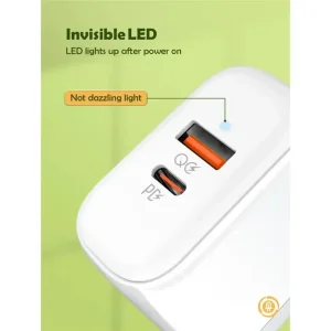 شارژر دیواری 45 وات 2 پورت الدینیو مدل A2526C به همراه کابل تبدیل USB-C به لایتنینگ