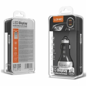 شارژر فندکی الدینیو مدل C2 به همراه کابل تبدیل USB-C