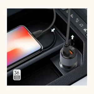شارژر فندکی 36 وات الدینیو مدل C510 به همراه کابل تبدیل USB-C