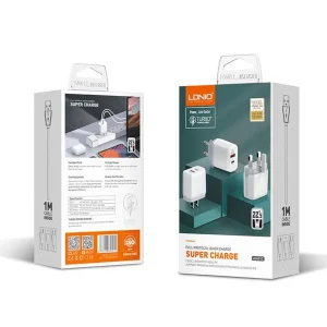 شارژر دیواری 22.5وات دو پورت الدینیو مدل A۲۴۲۱C به همراه کابل لایتنینگ