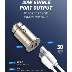 شارژر فندکی الدینیو مدل C506Q-30W به همراه کابل تبدیل USB-C