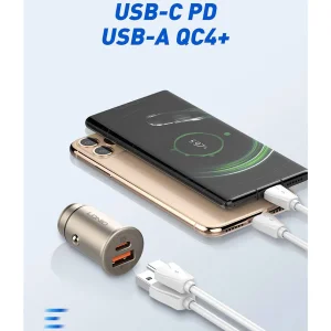 شارژر فندکی الدینیو مدل C506Q-30W به همراه کابل تبدیل USB-C