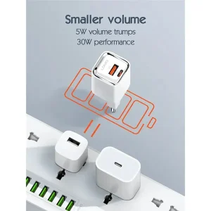 شارژر دیواری 30 وات 2 پورت الدینیو مدل A2317C به همراه کابل لایتنینگ